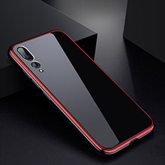 Handyhülle Hülle Luxus Aluminium Metall Rahmen Spiegel Tasche M01 für Huawei P20 Pro Rot und Schwarz