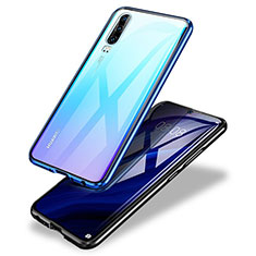Handyhülle Hülle Luxus Aluminium Metall Rahmen Spiegel Tasche M01 für Huawei P30 Blau