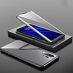 Handyhülle Hülle Luxus Aluminium Metall Rahmen Spiegel Tasche M01 für Huawei P30 Pro New Edition Schwarz