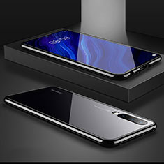 Handyhülle Hülle Luxus Aluminium Metall Rahmen Spiegel Tasche M01 für Huawei P30 Schwarz