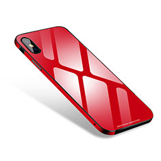 Handyhülle Hülle Luxus Aluminium Metall Rahmen Spiegel Tasche S01 für Apple iPhone Xs Rot