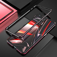 Handyhülle Hülle Luxus Aluminium Metall Rahmen Tasche A01 für Oppo Find X2 Neo Rot und Schwarz