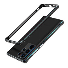 Handyhülle Hülle Luxus Aluminium Metall Rahmen Tasche A01 für Samsung Galaxy S21 Ultra 5G Blau und Schwarz