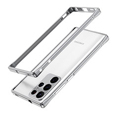 Handyhülle Hülle Luxus Aluminium Metall Rahmen Tasche A01 für Samsung Galaxy S22 Ultra 5G Silber