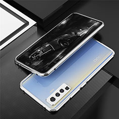 Handyhülle Hülle Luxus Aluminium Metall Rahmen Tasche A01 für Vivo X50 5G Silber