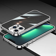 Handyhülle Hülle Luxus Aluminium Metall Rahmen Tasche A02 für Apple iPhone 13 Pro Max Silber