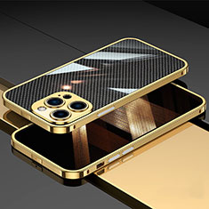Handyhülle Hülle Luxus Aluminium Metall Rahmen Tasche A02 für Apple iPhone 14 Pro Gold