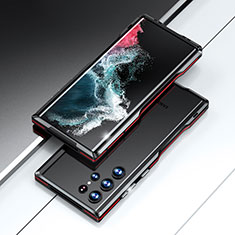 Handyhülle Hülle Luxus Aluminium Metall Rahmen Tasche A02 für Samsung Galaxy S21 Ultra 5G Rot und Schwarz