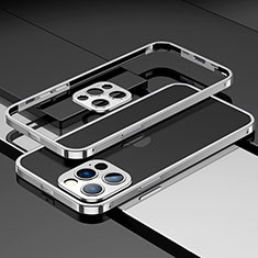 Handyhülle Hülle Luxus Aluminium Metall Rahmen Tasche A03 für Apple iPhone 13 Pro Silber
