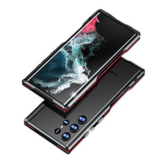 Handyhülle Hülle Luxus Aluminium Metall Rahmen Tasche A03 für Samsung Galaxy S21 Ultra 5G Rot und Schwarz