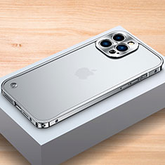 Handyhülle Hülle Luxus Aluminium Metall Rahmen Tasche A04 für Apple iPhone 13 Pro Silber