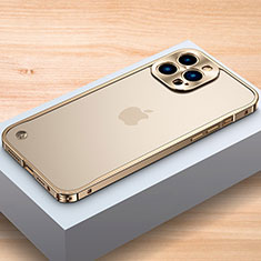 Handyhülle Hülle Luxus Aluminium Metall Rahmen Tasche A04 für Apple iPhone 15 Pro Gold