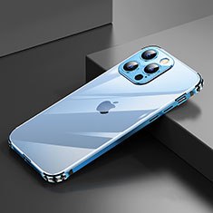 Handyhülle Hülle Luxus Aluminium Metall Rahmen Tasche A06 für Apple iPhone 13 Pro Blau