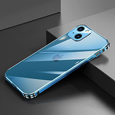 Handyhülle Hülle Luxus Aluminium Metall Rahmen Tasche A06 für Apple iPhone 14 Plus Blau