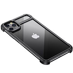 Handyhülle Hülle Luxus Aluminium Metall Rahmen Tasche F01 für Apple iPhone 11 Pro Max Schwarz