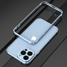 Handyhülle Hülle Luxus Aluminium Metall Rahmen Tasche für Apple iPhone 14 Pro Max Hellblau