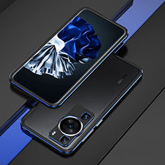 Handyhülle Hülle Luxus Aluminium Metall Rahmen Tasche für Huawei P60 Pro Blau und Schwarz