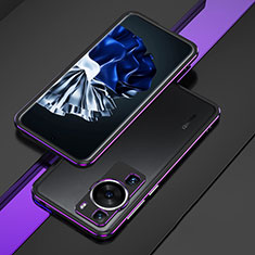 Handyhülle Hülle Luxus Aluminium Metall Rahmen Tasche für Huawei P60 Pro Violett und Schwarz