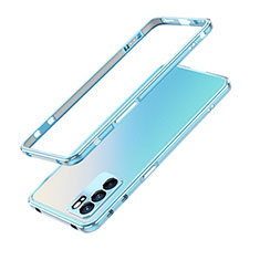 Handyhülle Hülle Luxus Aluminium Metall Rahmen Tasche für Oppo Reno6 5G Hellblau