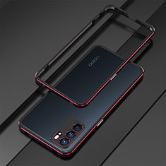 Handyhülle Hülle Luxus Aluminium Metall Rahmen Tasche für Oppo Reno6 Pro 5G India Rot und Schwarz