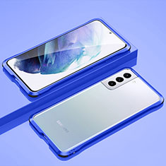 Handyhülle Hülle Luxus Aluminium Metall Rahmen Tasche für Samsung Galaxy S21 5G Blau