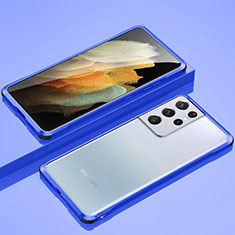 Handyhülle Hülle Luxus Aluminium Metall Rahmen Tasche für Samsung Galaxy S21 Ultra 5G Blau