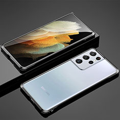 Handyhülle Hülle Luxus Aluminium Metall Rahmen Tasche für Samsung Galaxy S21 Ultra 5G Schwarz