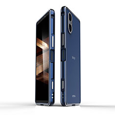Handyhülle Hülle Luxus Aluminium Metall Rahmen Tasche für Sony Xperia 5 V Blau