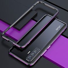 Handyhülle Hülle Luxus Aluminium Metall Rahmen Tasche für Vivo X50 5G Violett und Schwarz