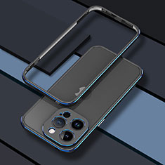 Handyhülle Hülle Luxus Aluminium Metall Rahmen Tasche JZ1 für Apple iPhone 13 Pro Blau und Schwarz