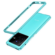 Handyhülle Hülle Luxus Aluminium Metall Rahmen Tasche JZ1 für Vivo X80 5G Hellblau