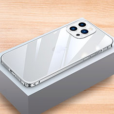 Handyhülle Hülle Luxus Aluminium Metall Rahmen Tasche LK1 für Apple iPhone 15 Pro Silber