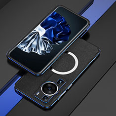 Handyhülle Hülle Luxus Aluminium Metall Rahmen Tasche mit Mag-Safe Magnetic Magnetisch für Huawei P60 Blau und Schwarz