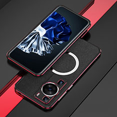Handyhülle Hülle Luxus Aluminium Metall Rahmen Tasche mit Mag-Safe Magnetic Magnetisch für Huawei P60 Rot und Schwarz