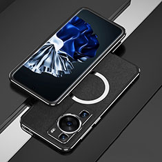 Handyhülle Hülle Luxus Aluminium Metall Rahmen Tasche mit Mag-Safe Magnetic Magnetisch für Huawei P60 Schwarz