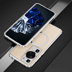 Handyhülle Hülle Luxus Aluminium Metall Rahmen Tasche mit Mag-Safe Magnetic Magnetisch für Huawei P60 Silber