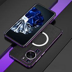 Handyhülle Hülle Luxus Aluminium Metall Rahmen Tasche mit Mag-Safe Magnetic Magnetisch für Huawei P60 Violett und Schwarz