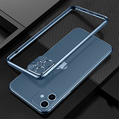 Handyhülle Hülle Luxus Aluminium Metall Rahmen Tasche N01 für Apple iPhone 12 Blau