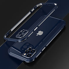 Handyhülle Hülle Luxus Aluminium Metall Rahmen Tasche N01 für Apple iPhone 12 Pro Blau