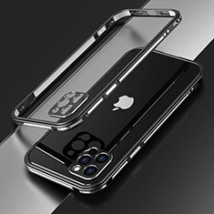 Handyhülle Hülle Luxus Aluminium Metall Rahmen Tasche N01 für Apple iPhone 12 Pro Max Silber und Schwarz