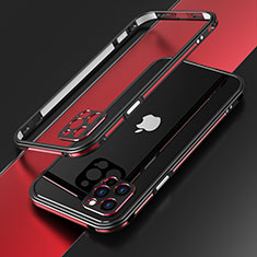 Handyhülle Hülle Luxus Aluminium Metall Rahmen Tasche N01 für Apple iPhone 12 Pro Rot und Schwarz