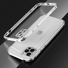 Handyhülle Hülle Luxus Aluminium Metall Rahmen Tasche N01 für Apple iPhone 12 Pro Silber