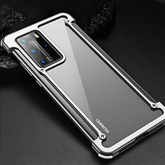 Handyhülle Hülle Luxus Aluminium Metall Rahmen Tasche N01 für Huawei P40 Pro Silber