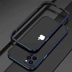 Handyhülle Hülle Luxus Aluminium Metall Rahmen Tasche N02 für Apple iPhone 12 Pro Blau und Schwarz