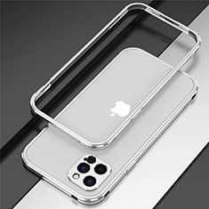 Handyhülle Hülle Luxus Aluminium Metall Rahmen Tasche N02 für Apple iPhone 12 Pro Max Silber