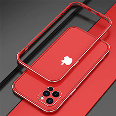 Handyhülle Hülle Luxus Aluminium Metall Rahmen Tasche N02 für Apple iPhone 12 Pro Rot