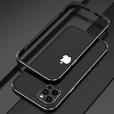 Handyhülle Hülle Luxus Aluminium Metall Rahmen Tasche N02 für Apple iPhone 12 Pro Silber und Schwarz