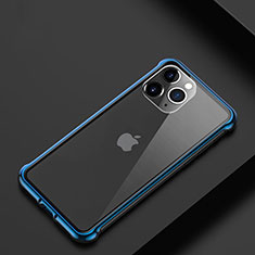 Handyhülle Hülle Luxus Aluminium Metall Rahmen Tasche T01 für Apple iPhone 11 Pro Max Blau
