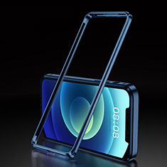 Handyhülle Hülle Luxus Aluminium Metall Rahmen Tasche T01 für Apple iPhone 12 Pro Max Blau