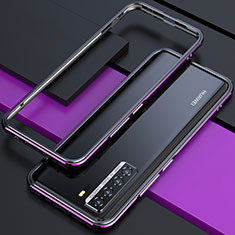 Handyhülle Hülle Luxus Aluminium Metall Rahmen Tasche T01 für Huawei Nova 7 SE 5G Violett und Schwarz